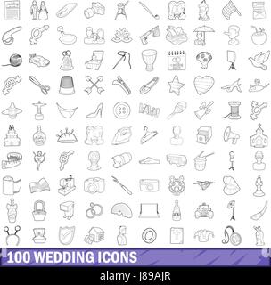 100 icons set mariage style du contour, Illustration de Vecteur