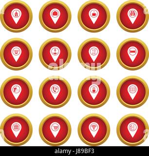 Points d'intérêt ensemble icône cercle rouge Illustration de Vecteur