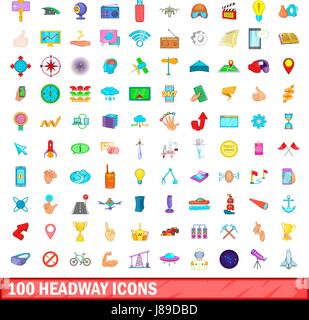 100 chemin icons set, cartoon style Illustration de Vecteur