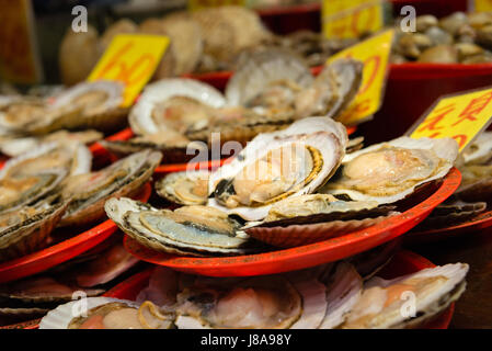 En vente sur l'Ormeau poissonniers dans un marché à Kowloon, Hong Kong Banque D'Images