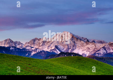 Hoher Ambient Göll, Dawn, Anger, parc national de Berchtesgaden, Berchtesgadener Land, Bavière, Allemagne Banque D'Images