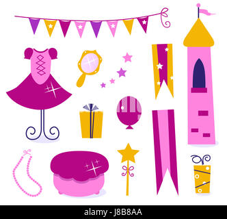 Isolés, party, fête, princesse, icônes, blanc, rose, tour, belle, Banque D'Images