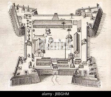 Fort Nassau, construit en 1646, était un fort hollandais historique situé à l'embouchure du fleuve Suriname. Il a servi d'avant-poste militaire stratégique et de centre commercial au XVIIe siècle, à l'époque coloniale. Banque D'Images