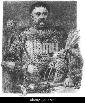 Jan Sobieski, roi polonais et chef militaire de renom, est surtout connu pour son rôle dans la bataille de Vienne en 1683, où il a mené une victoire décisive sur l'Empire ottoman. Ses prouesses militaires et son leadership ont contribué à façonner l'histoire européenne à la fin du XVIIe siècle. Banque D'Images
