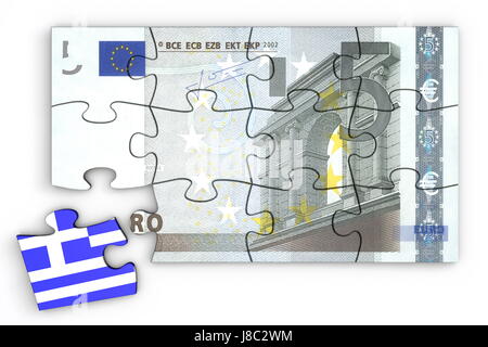 Note, Note de service, la Grèce, l'euro, grec, drapeau, bannière, séparer, puzzle, modèle, conception, Banque D'Images