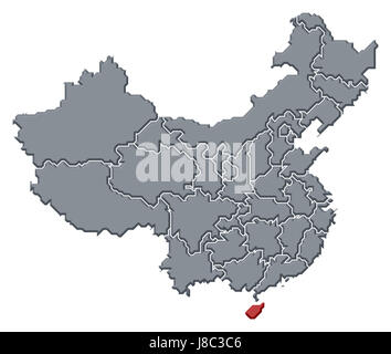 La Chine, la carte, atlas, carte du monde, profile, symboliques, politiques, de couleur, de Banque D'Images