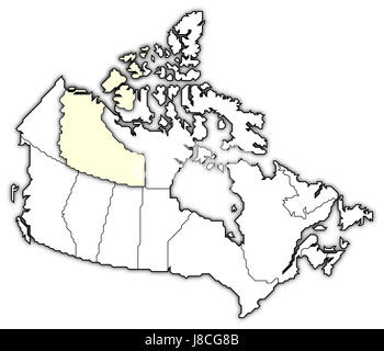 Canada, carte, atlas, carte du monde, profile, symboliques, politiques, modèle, Banque D'Images