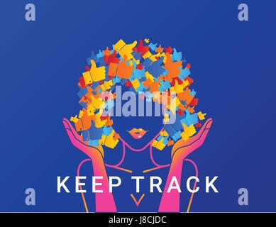 Suivre concept illustration de réseaux addicted jeune femme Illustration de Vecteur