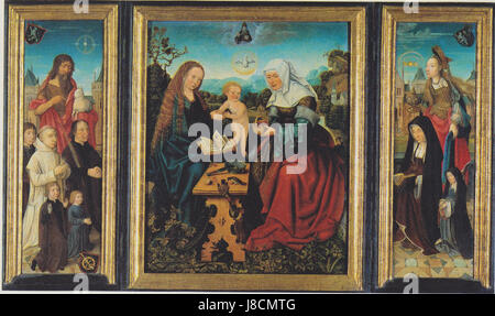 'DAS Annentripichon' est une œuvre remarquable attribuée au maître de Francfort, un peintre allemand actif à la fin du XVe siècle. La peinture est liée à la famille Delfter van Beest et représente des scènes religieuses, démontrant le style et la technique de l'artiste dans le contexte de l'époque. Banque D'Images