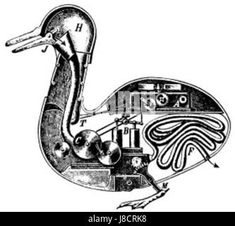 Le canard de Vaucanson est un canard mécanique créé par l'inventeur français Jacques de Vaucanson au XVIIIe siècle. C'était l'un des premiers automates conçus pour imiter les comportements d'un vrai canard, mettant en valeur les premières avancées en robotique et en ingénierie mécanique. Banque D'Images