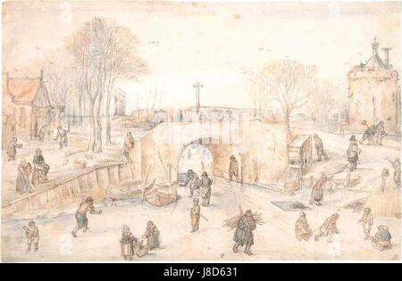 Hendrick Avercamp était un peintre néerlandais connu pour ses paysages hivernaux. Ses œuvres représentent souvent des scènes de patinage sur glace et de la vie quotidienne par temps froid, capturant l'essence de la vie néerlandaise du XVIIe siècle pendant les mois d'hiver. Banque D'Images
