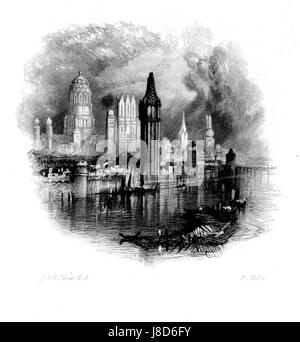L'épreuve de Mayence gravée par William Miller d'après Turner R533 est une impression mettant en valeur une scène basée sur l'œuvre originale de Turnerâ€™s. La gravure est une partie importante de l'histoire de l'art, représentant la transition entre la peinture et les techniques d'estampe au XIXe siècle. Banque D'Images
