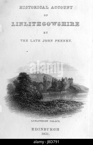 Cette gravure de William Miller représente le palais de Linlithgow, un bâtiment historique en Écosse, mettant en valeur son architecture et sa grandeur. Banque D'Images