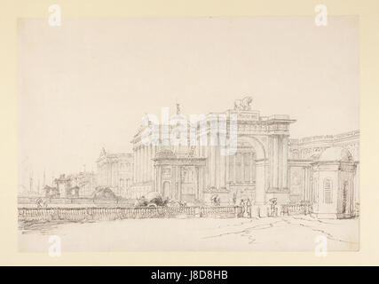 Une peinture de Government House à Calcutta par William Prinsep, montrant la porte sud-est, créée en 1835. Banque D'Images