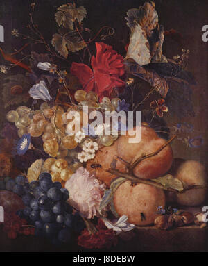 Jan van Huysum était un peintre néerlandais connu pour ses natures mortes, en particulier ses arrangements floraux. Cette référence est susceptible de faire référence à une peinture particulière ou à une série d'œuvres de van Huysum qui illustre son habileté à capturer la beauté naturelle et les détails. Banque D'Images