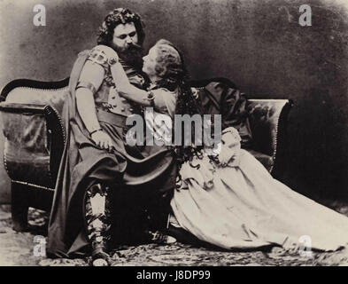 Cette lithographie de 1865 de Joseph Albert Ludwig et Malwine Schnorr von Carolsfeld dépeint une scène de l'opéra 'Tristan und Isolde', basée sur la légende médiévale, capturant des moments dramatiques de l'histoire de l'opéra. Banque D'Images