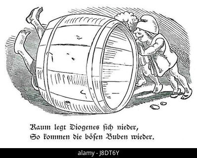 Kaum legt Diogenes sich nieder fait référence à un moment historique ou philosophique, faisant potentiellement référence à Diogène, le philosophe grec ancien connu pour son style de vie ascétique et son mépris des conventions sociales. La phrase peut capturer un moment philosophique ou un acte. Banque D'Images