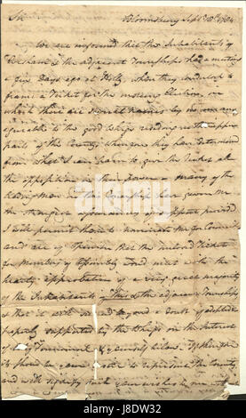 Lettre de John Cox à M. Shreve (Septembre 18, 1784) Banque D'Images