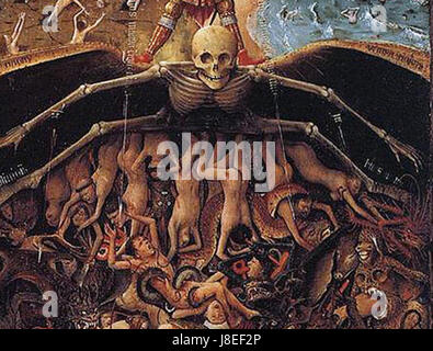Ce détail du diptyque Crucifixion de Jan van Eyck met en évidence la maîtrise de la peinture néerlandaise primitive par l'artiste. L'image présente un symbolisme religieux vif et le rendu complexe des figures et des paysages. L'utilisation de la lumière et de l'ombre par Van Eyck crée de la profondeur et du réalisme, mettant en valeur ses compétences techniques. Banque D'Images