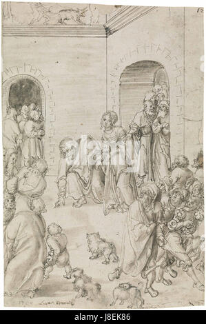 Ce dessin de Lucas Cranach représente la scène biblique du Christ et de l'adulte, mettant en valeur l'interprétation de l'artiste de l'histoire et des thèmes religieux. Banque D'Images