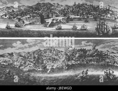 Lisbonne avant et après tremblement de terre de 1755 Banque D'Images