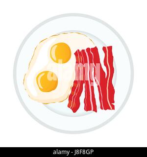 Des oeufs au plat avec du bacon, icône de petit-déjeuner isolated on white Illustration de Vecteur