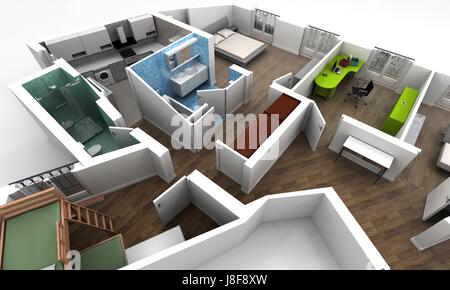 Hall, chambre, couloir, bureau, bâtiment, mobilier, modèle, design, projet, Banque D'Images