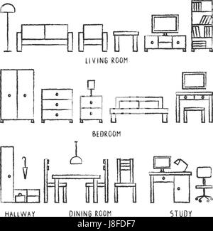 Vector hand drawn accueil mobilier contours d'icônes. Illustration de Vecteur