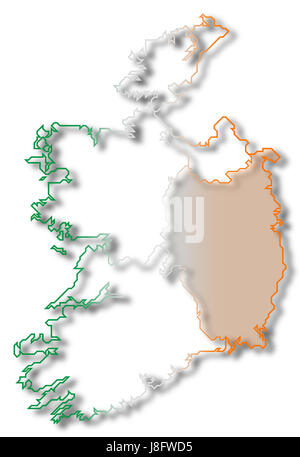 L'Irlande, carte, atlas, carte du monde, profile, symboliques, politiques, de couleur, de Banque D'Images