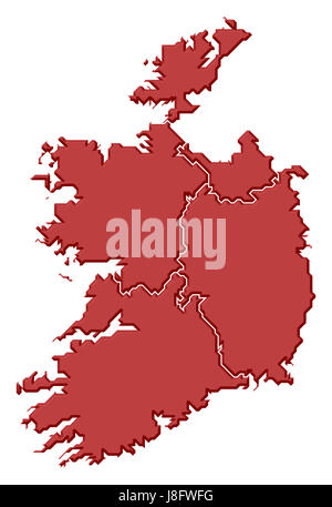 L'Irlande, carte, atlas, carte du monde, profile, symboliques, politiques, de couleur, de Banque D'Images