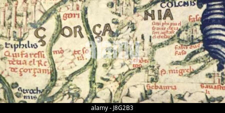 Gorgania est représenté sur la carte Fra Mauro, une carte du monde du XVe siècle qui représente le monde connu pendant la Renaissance. La carte est connue pour sa représentation détaillée des continents et des diverses régions, Gorgania se référant peut-être à un endroit à l'est. Banque D'Images