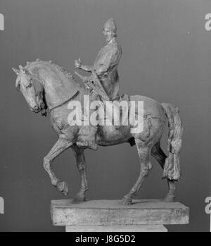 Ce titre fait référence au dessin de Josef Vaclav Myslbek, un sculpteur tchèque remarquable. L'œuvre d'art, intitulée 'SV. Vaclav na koni VI,' représente Saint Venceslas à cheval, créé dans le cadre de son travail plus vaste représentant des personnages historiques. Myslbek était une figure clé de l'art tchèque au XIXe et au début du XXe siècle, connu pour ses sculptures monumentales. Banque D'Images