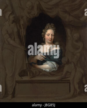 EVA Visscher était l'épouse de l'artiste néerlandais Michiel van Musscher. Son portrait, tenu au Rijksmuseum, met en valeur son rôle de partenaire d’une artiste de renom. La peinture illustre le style portrait hollandais du XVIIe siècle, axé sur le réalisme et les représentations détaillées de la richesse et du statut personnels. L'œuvre fait partie de la collection du musée et met en lumière le mariage et le rôle sociétal des femmes à cette période. Banque D'Images
