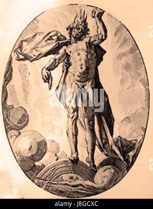 Helios, le Dieu Soleil dans la mythologie grecque, a été représenté comme conduisant un char à travers le ciel, apportant la lumière du jour au monde. Il est l'une des figures clés de la mythologie grecque, représentant la puissance et la force vitale du soleil. Banque D'Images