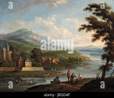 Jan Frans van Bredael une rivière Paysage avec une forteresse Banque D'Images