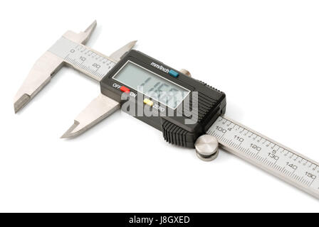 Collection d'outils électroniques - étrier numérique isolé sur fond blanc. La précision de l'outil. Banque D'Images