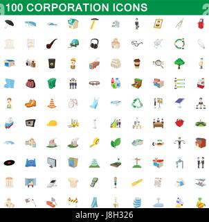 100 corporation icons set, cartoon style Illustration de Vecteur