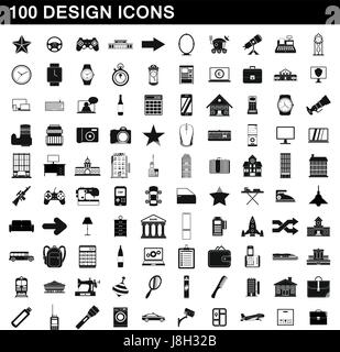 100 icônes de design, style simple. Illustration de Vecteur