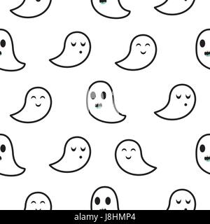 Blanc fantôme modèle vectoriel continu. Funny spooks en monochrome couleurs. Illustration de Vecteur