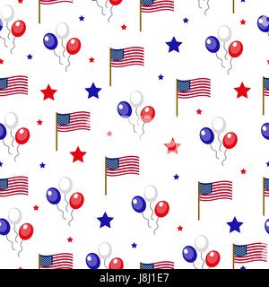 Date de l'indépendance d'Amérique seamless pattern. Le 4 juillet un fond sans fin. Maison de vacances usa national répétant texture avec des symboles traditionnels. Vector illustration. Illustration de Vecteur