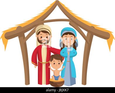 La famille mignon crèche sainte Marie Joseph et l'enfant Jésus Illustration de Vecteur