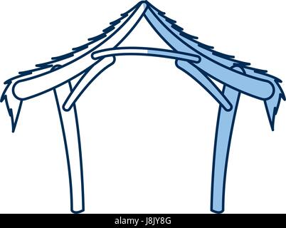 Décoration en bois cabane crèche nativité, icône Contour Illustration de Vecteur