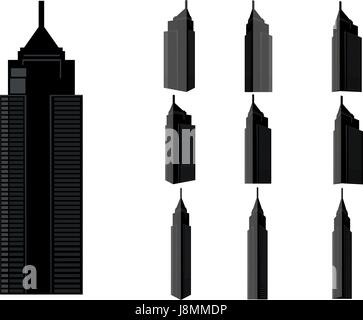 Tour bâtiment vector set. Collection de ville et paysage.Immeuble avec beaucoup de vues Illustration de Vecteur