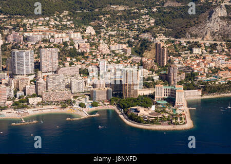 Plage du Larvotto, Montecarlo, vue d'Hélicoptère, Côte d'Azur, Monaco. Banque D'Images