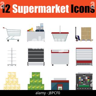 Modèle plat supermarché Icon Set en couleurs de l'interface utilisateur. Vector illustration. Illustration de Vecteur