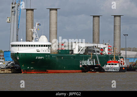 Le cargo ÉLECTRONIQUE - 1 est situé dans le port d'Emden. Banque D'Images