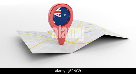 L'Australie pointeur de carte isolé sur fond blanc. 3d illustration Banque D'Images