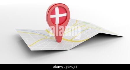 Danemark pointeur de carte isolé sur fond blanc. 3d illustration Banque D'Images