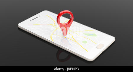 Concept de navigation - plan du pointeur sur un smartphone. 3d illustration Banque D'Images