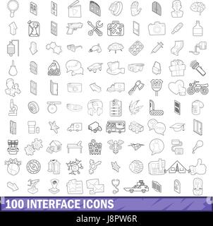 100 icônes de l'interface série, style contour Illustration de Vecteur